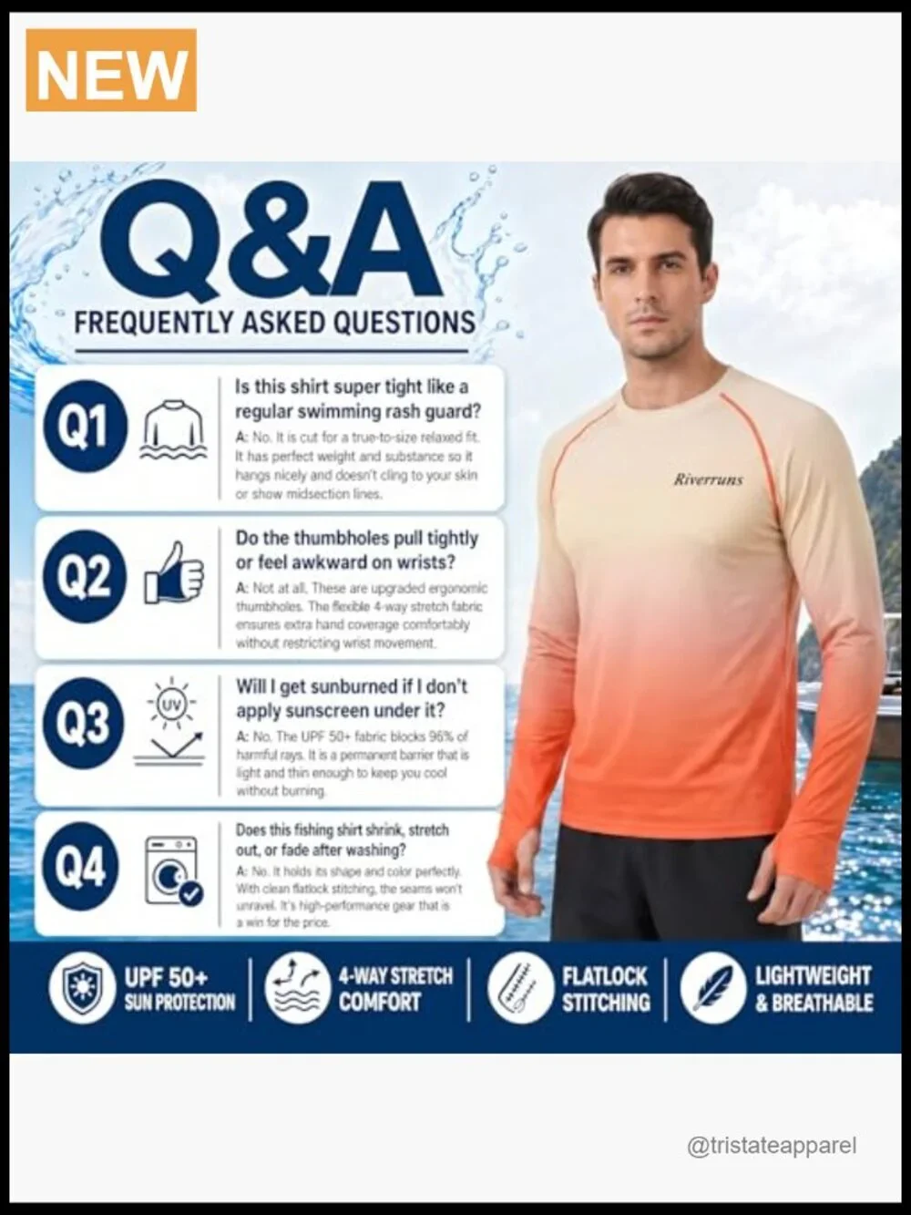 Men's UPF 50+ Sun Protection Long Sleeve Fishing Shirt Quick Dry Rash Guard L